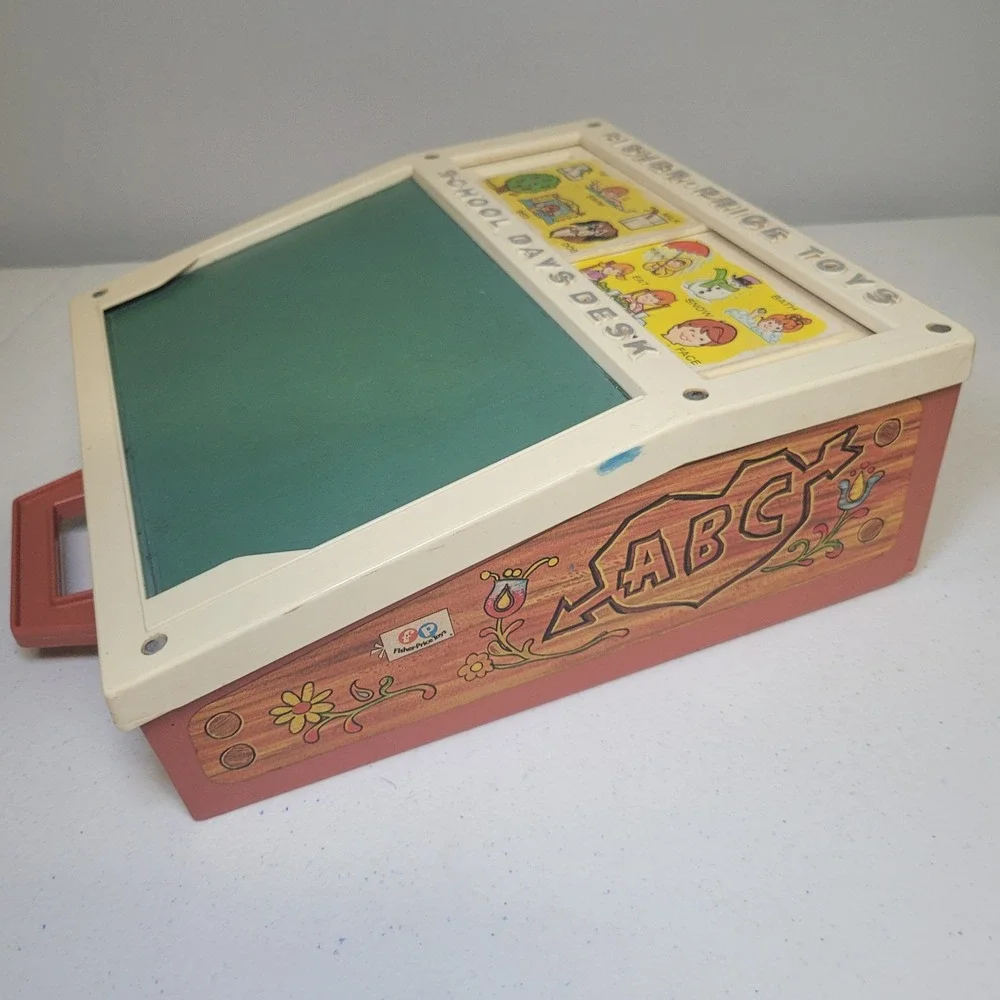 Vintage Fisher Price School Days Desk‎ Chalk Magnetic Letters Stencils 1972